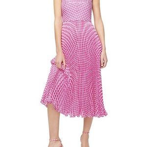 J. Crew Pink Pleated Midi Dress in Crinkle Gingham